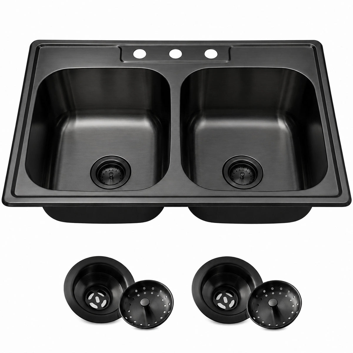 LQS 33-inch black countertop dual-sink 304 stainless steel kitchen sink