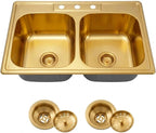 LQS 33-inch Gold Desktop Double-Slot 304 Stainless Steel Kitchen Sink