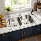 33 Inch Top Mount Double Bowl Stainless Steel Kitchen Sink in Modern Kitchen