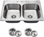 LQS 33 Inch Top Mount Double Bowl 304 Stainless Steel Kitchen Sink
