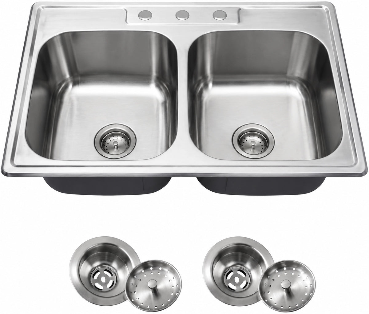 LQS 33 Inch Top Mount Double Bowl 304 Stainless Steel Kitchen Sink
