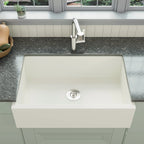 White quartz composite apron front single bowl kitchen sink