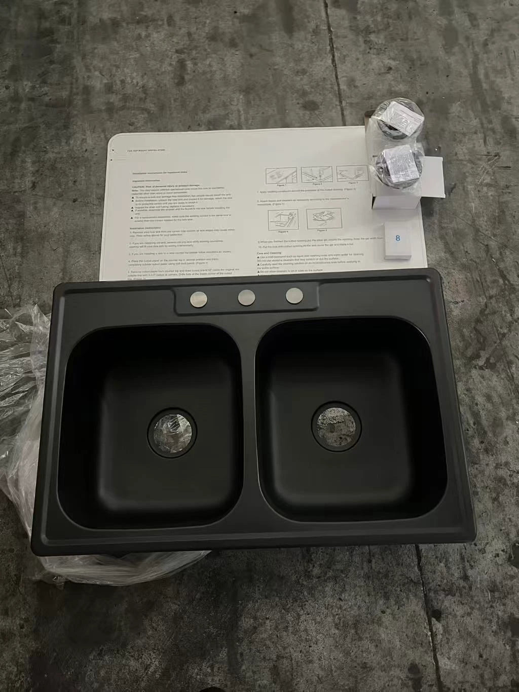 Black 33 Inch Top Mount Double Bowl Stainless Steel Kitchen Sink