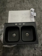 Black 33 Inch Top Mount Double Bowl Stainless Steel Kitchen Sink