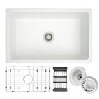 White quartz composite undermount single bowl kitchen sink