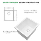 DG1315 white quartz composite bar sink overall and bowl interior dimensions.