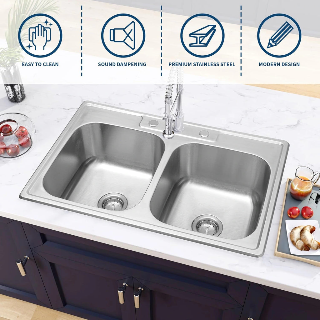 Easy to Clean Sound Dampening Stainless Steel Double Bowl Kitchen Sink