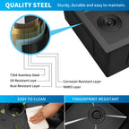 Black kitchen sink showing stainless steel and protective layer construction