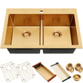 33 inch gold top mount low divider double bowl kitchen sink