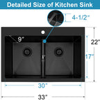 33 x 22 inch top mount low divider double bowl kitchen sink dimensions