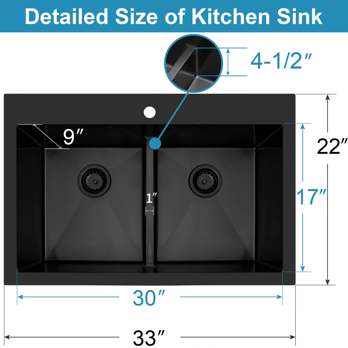 33 x 22 inch top mount low divider double bowl kitchen sink dimensions