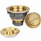 Gold LST008-GD kitchen sink drain assembly with basket strainer and stopper