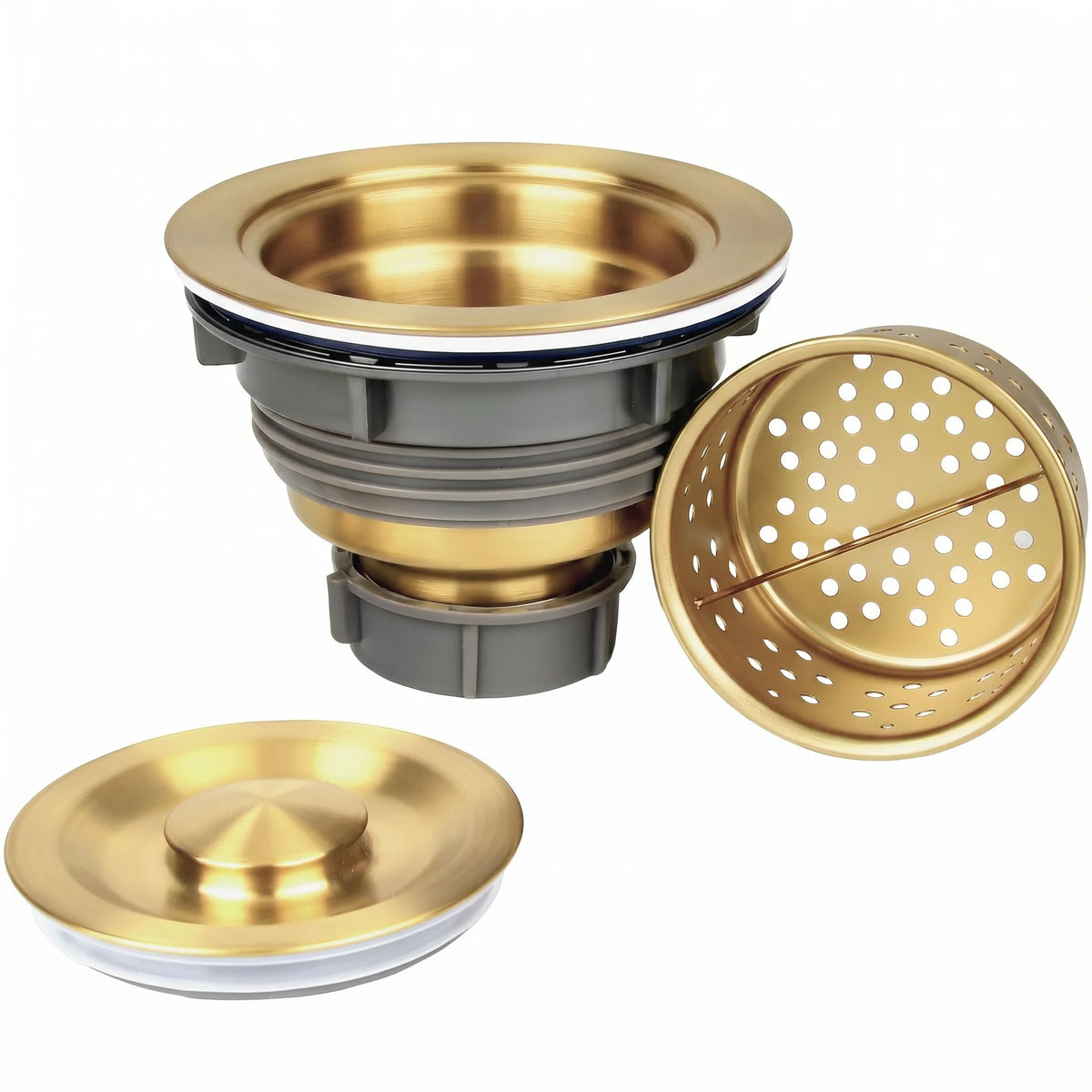 Gold LST008-GD kitchen sink drain assembly with basket strainer and stopper