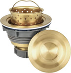 Gold kitchen sink drain with removable basket strainer and stopper