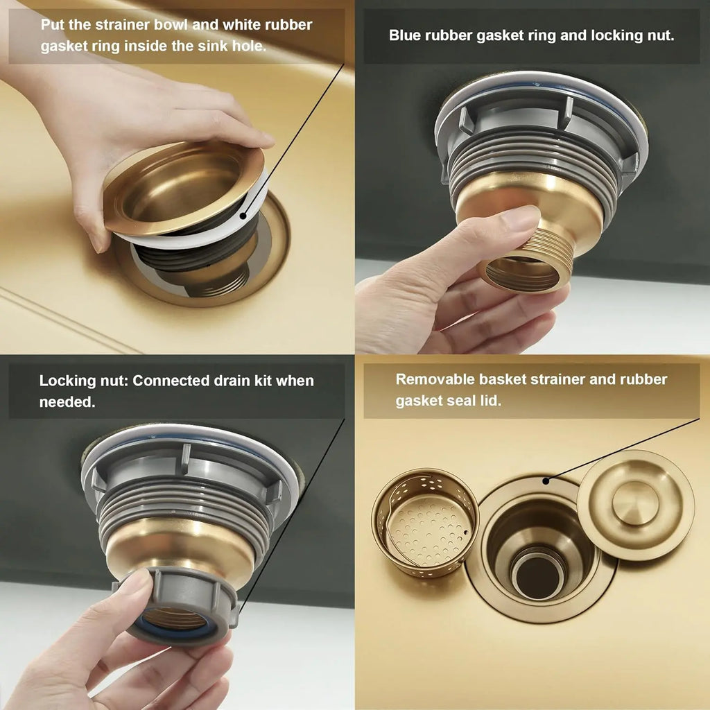Installation steps for LST008-GD gold kitchen sink drain
