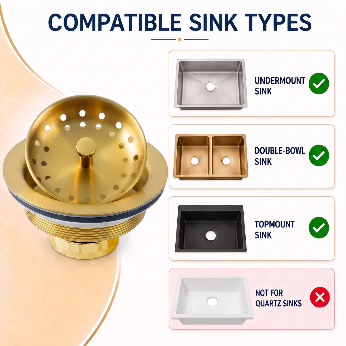 SP13 kitchen sink drain compatible with undermount topmount and double-bowl sinks