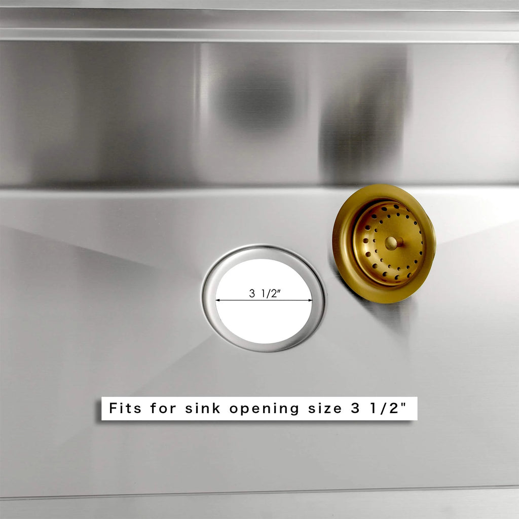 Gold kitchen sink drain compatible with a 3-1/2 inch sink opening