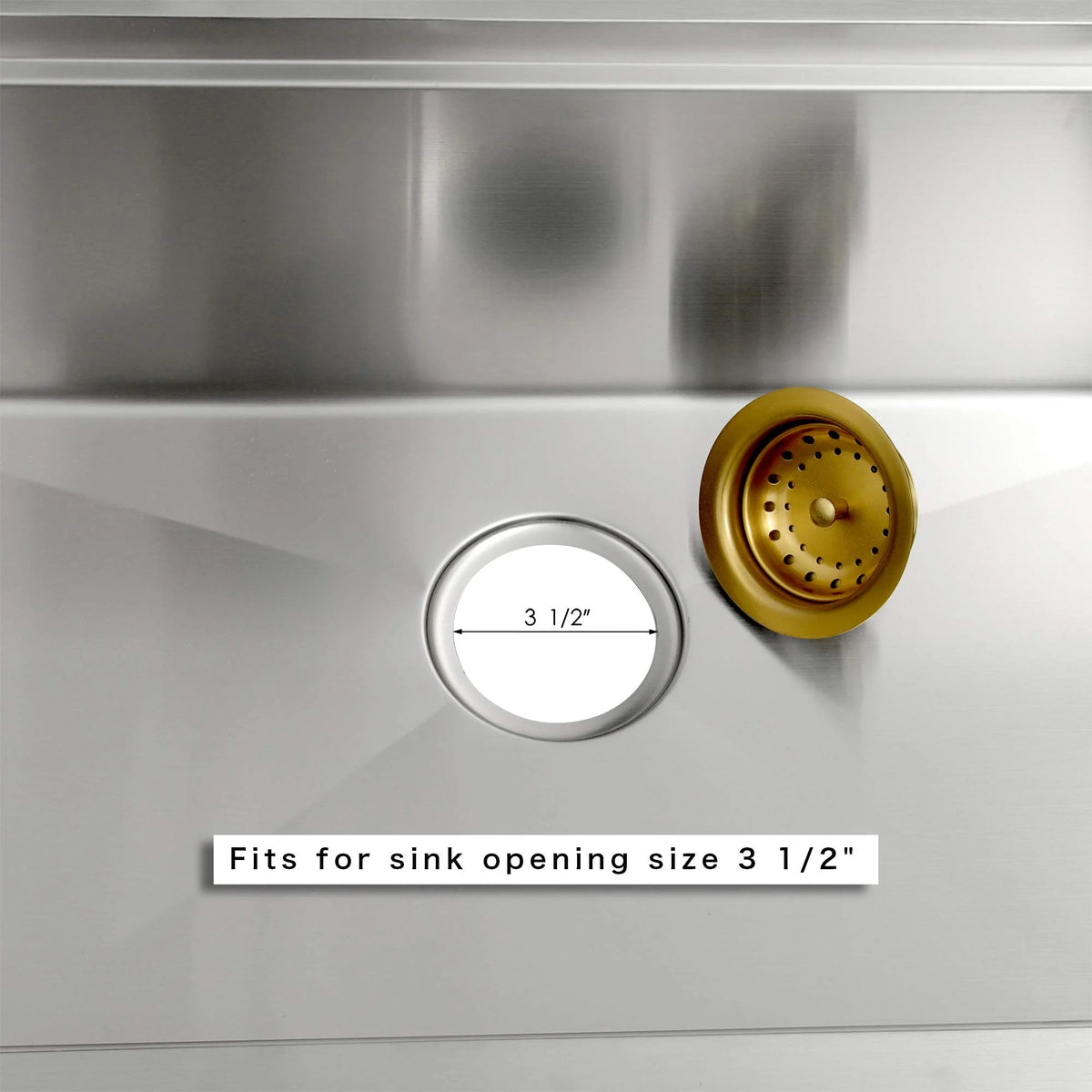 Gold kitchen sink drain compatible with a 3-1/2 inch sink opening