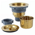 Gold kitchen sink drain assembly with removable basket strainer and lid