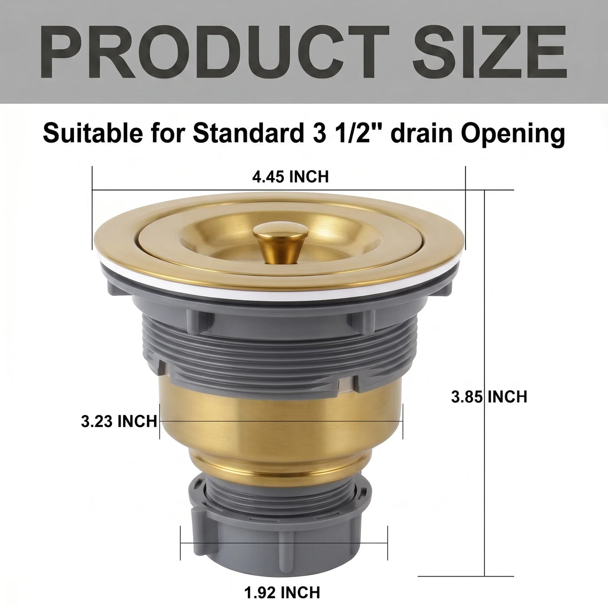 SS-61A gold kitchen sink drain dimensions and compatible opening size