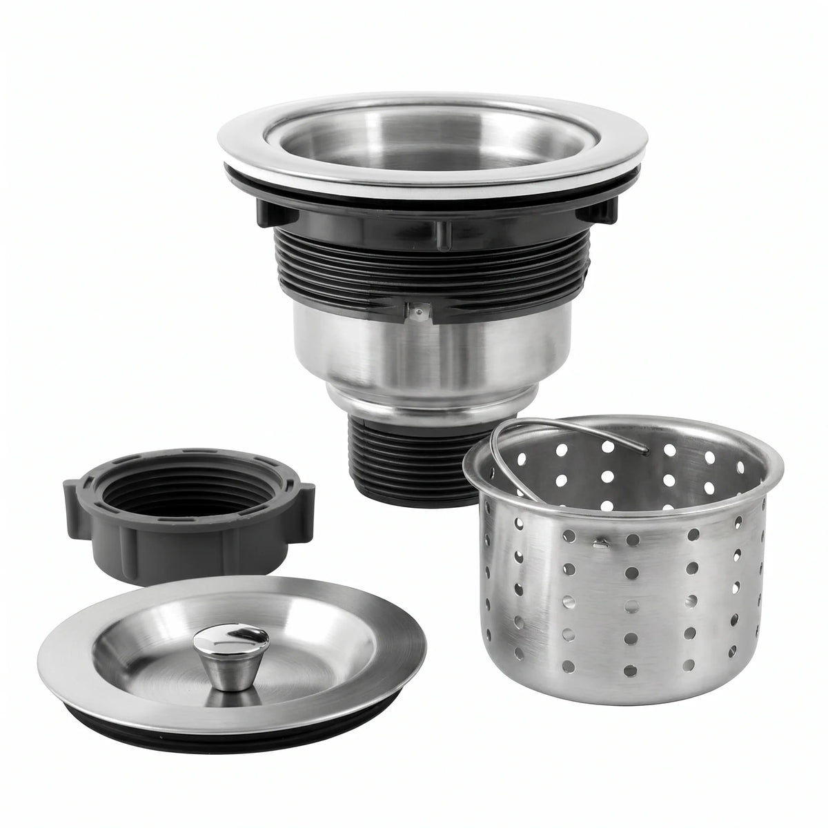 kitchen sink drain assembly with removable basket strainer and lid