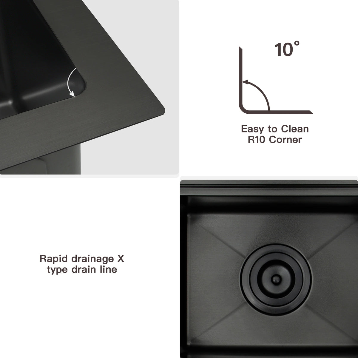 Black topmount bar sink with R10 corners and X-shaped drainage