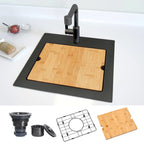 Black 15 inch topmount bar sink with cutting board bottom grid and drain