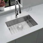 25 inch stainless steel undermount kitchen sink installed with bottom grid