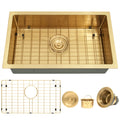 25 inch gold undermount single bowl kitchen sink with bottom grid