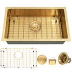 25 inch gold undermount single bowl kitchen sink with bottom grid