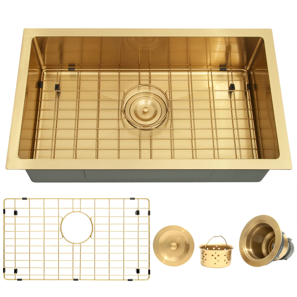 25 inch gold undermount single bowl kitchen sink with bottom grid