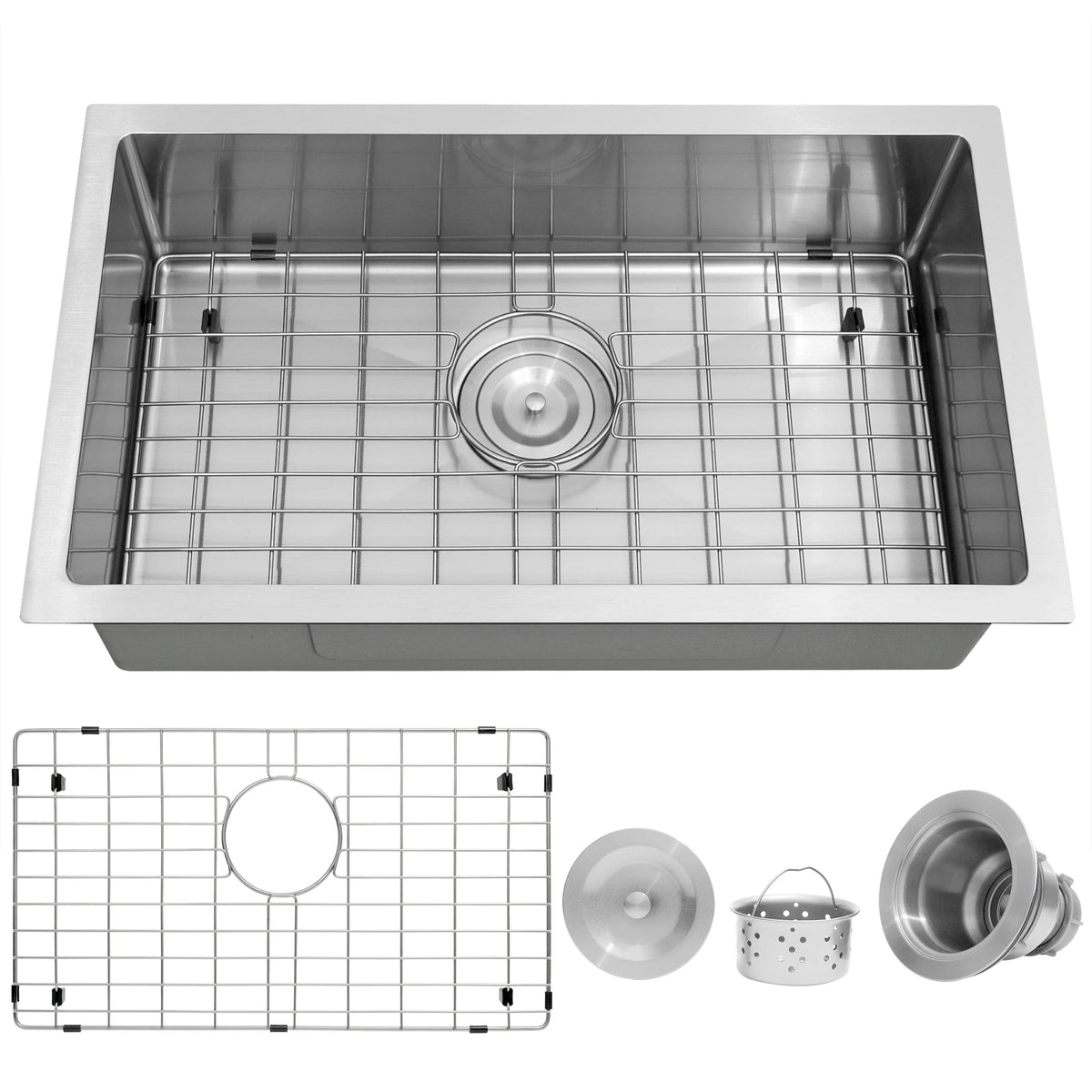 25 inch stainless steel undermount single bowl kitchen sink with bottom grid