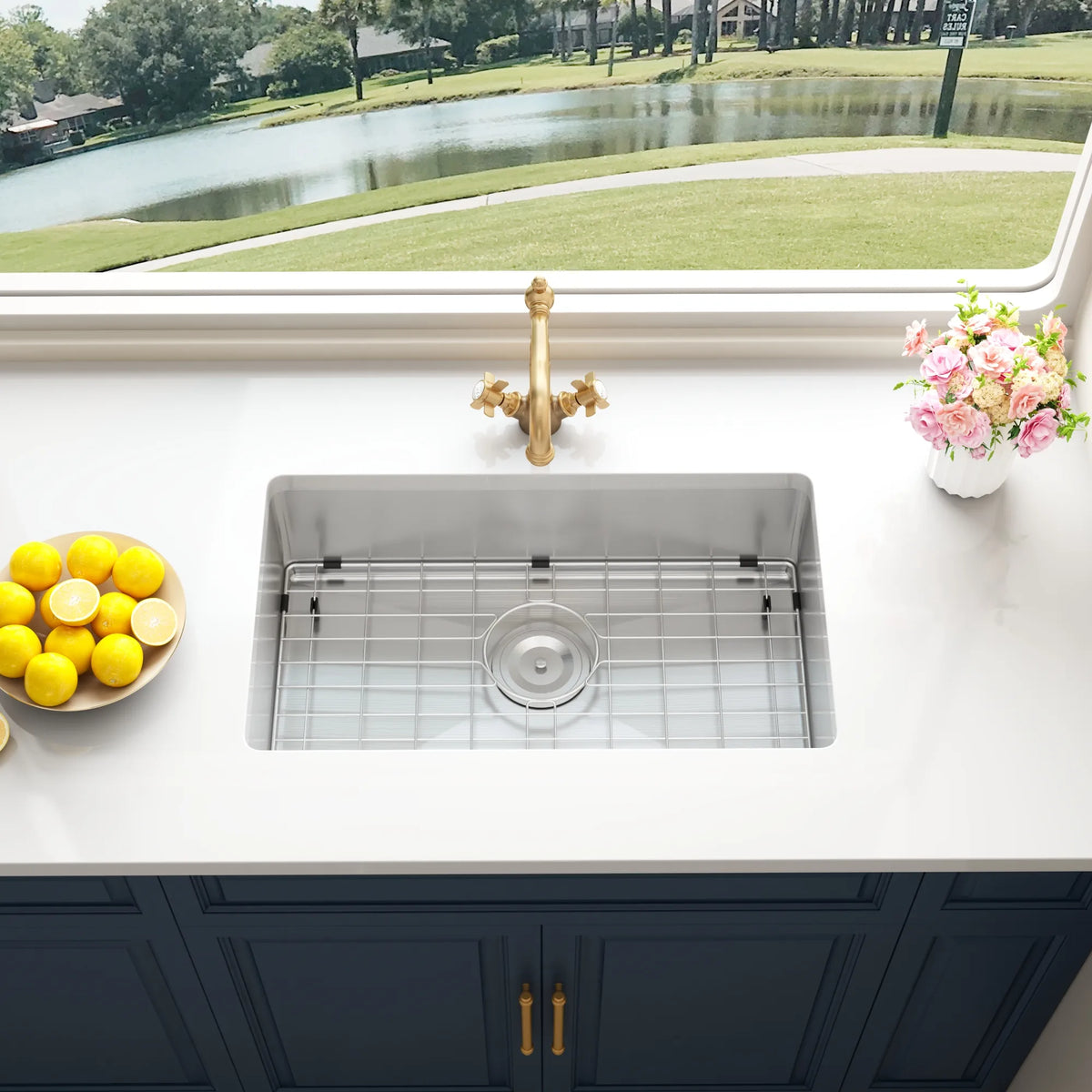 25 inch stainless steel undermount single bowl kitchen sink in kitchen
