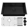 LQS TX2716S black undermount single bowl sink with accessories