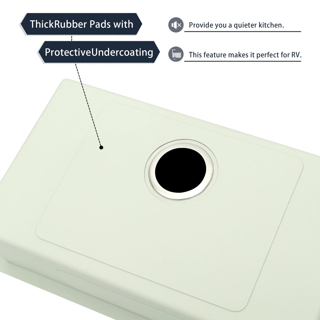 LQS TX2716S sink with sound-dampening rubber pads and protective undercoating