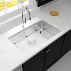 LQS TX2716S undermount stainless steel kitchen sink with protective bottom grid