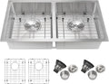 30 inch stainless steel double bowl kitchen sink with bottom grids and drain assemblies