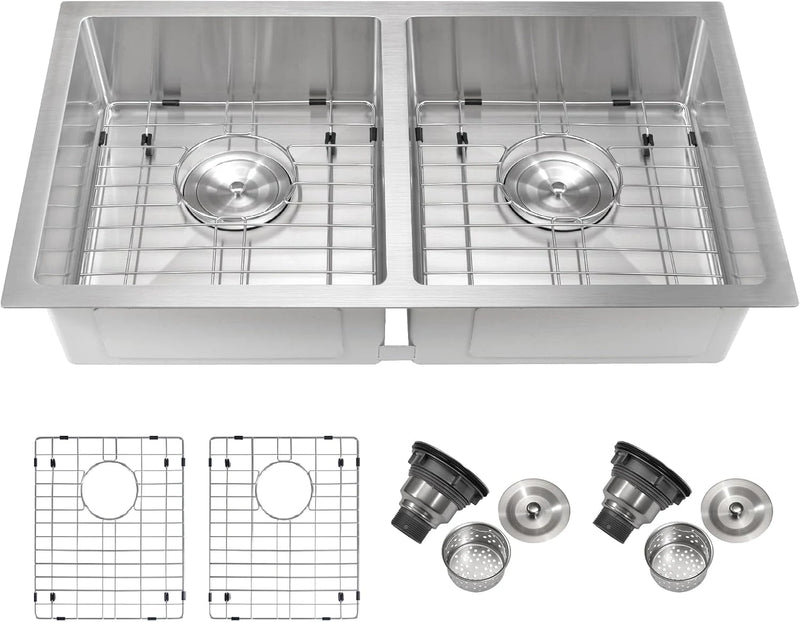 30" Dual-Mount Double Bowl Kitchen Sink — Top-Mount or Undermount