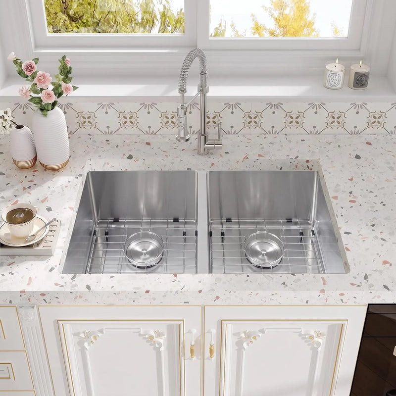 30" Dual-Mount Double Bowl Kitchen Sink — Top-Mount or Undermount