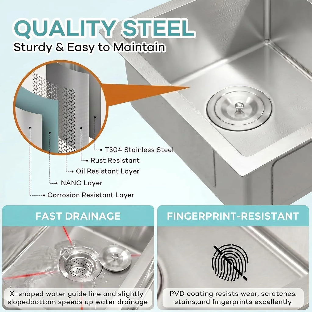 T304 stainless steel double bowl sink with X-shaped drainage