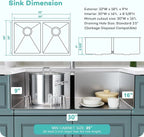 32 by 18 inch double bowl kitchen sink dimensions
