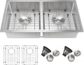 32 inch stainless steel dual-mount double bowl kitchen sink with bottom grids and drain assemblies