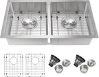 32 inch stainless steel dual-mount double bowl kitchen sink with bottom grids and drain assemblies