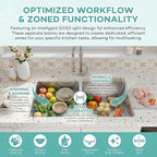 50 50 double bowl kitchen sink with separate washing and food prep zones