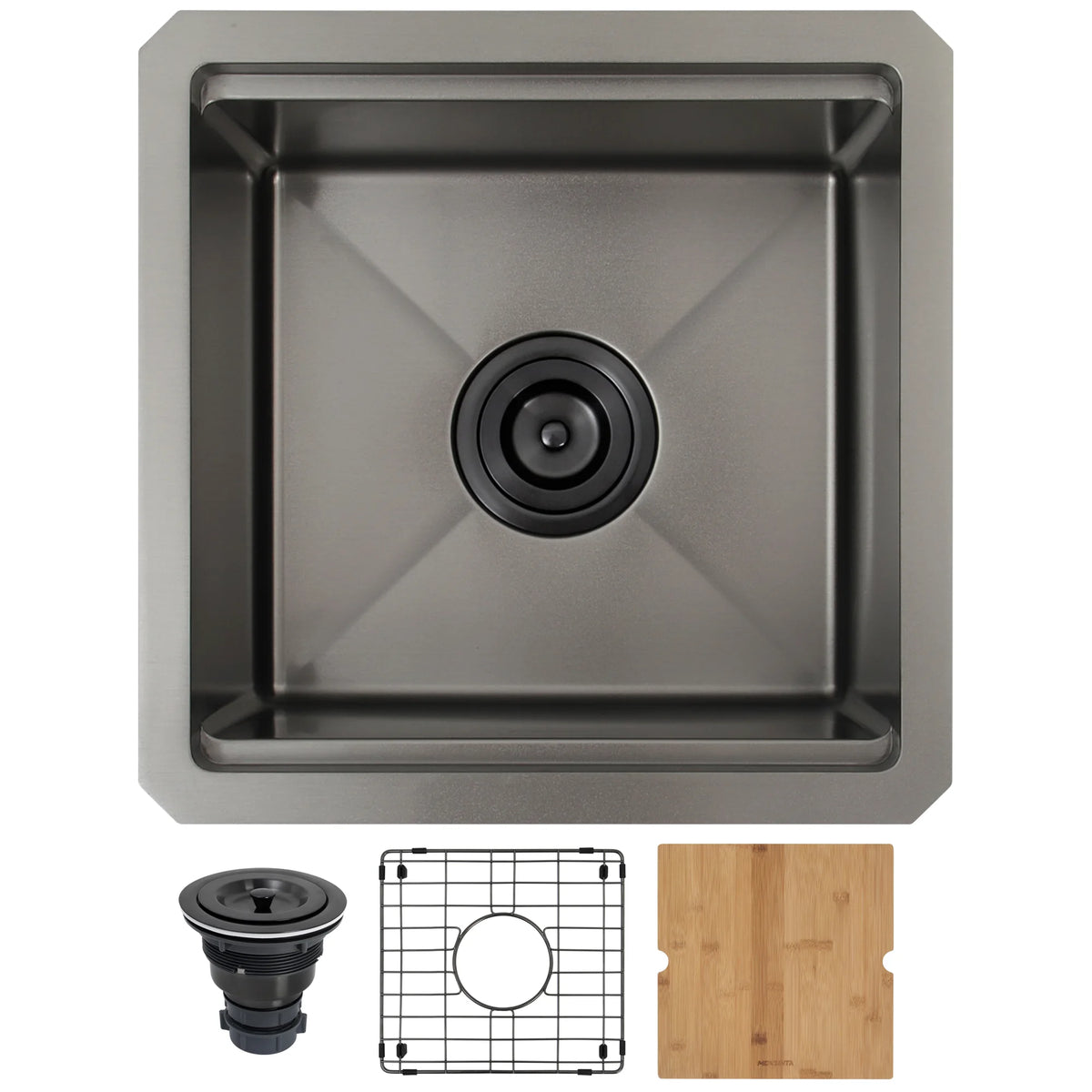 15 inch black undermount single bowl bar sink with bottom grid cutting board and drain