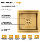 Gold undermount workstation bar sink with X-shaped drainage and R10 corners