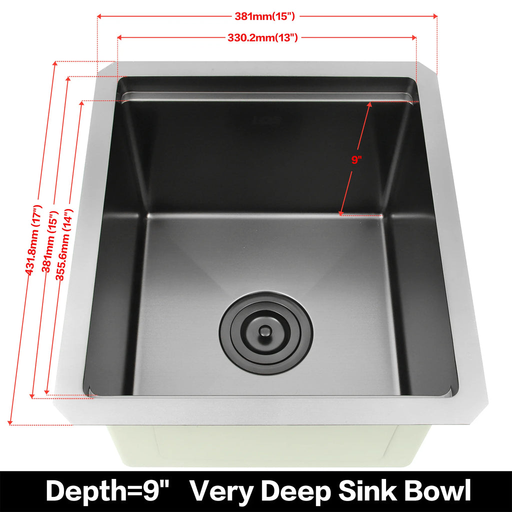 15 x 17 inch black undermount bar sink dimensions with 9 inch bowl depth