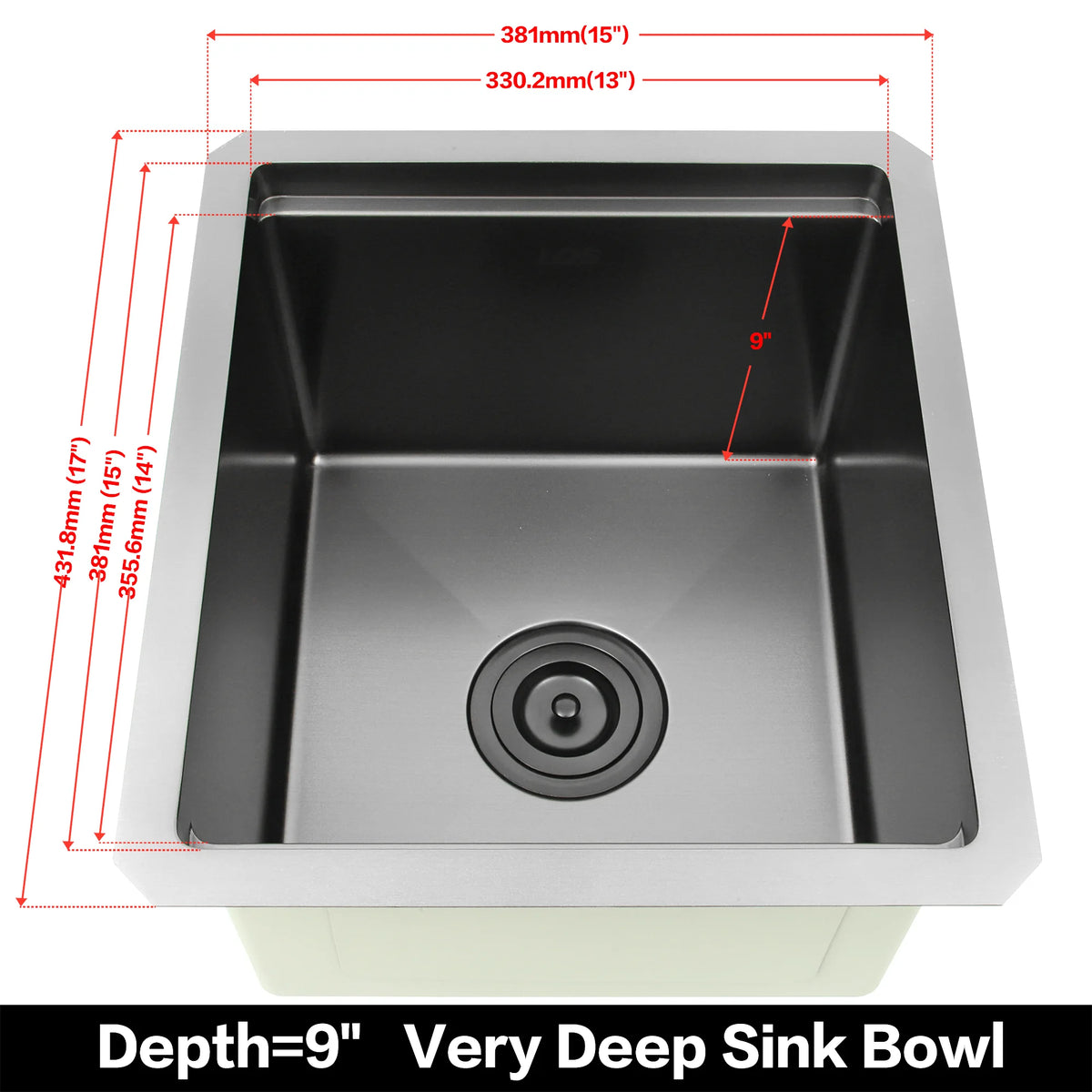 15 x 17 inch black undermount bar sink dimensions with 9 inch bowl depth