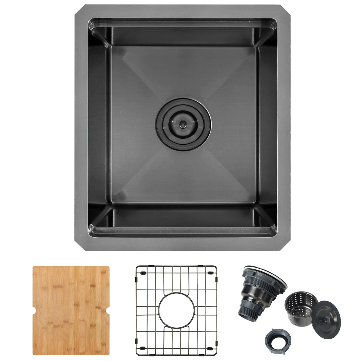 15 inch black undermount single bowl bar sink with cutting board bottom grid and drain