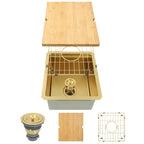 15 inch gold undermount single bowl bar sink with cutting board bottom grid and drain